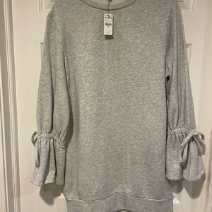 Express Light Gray Tie-Sleeve Sweatshirt